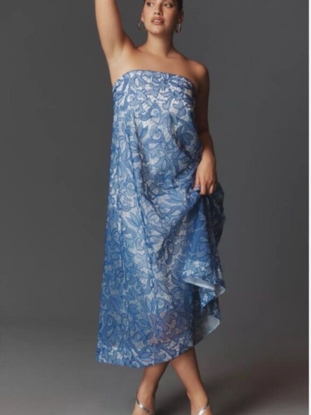 NWT Anthropologie Strapless Embroidered  All-Over- Lace Midi Dress, S